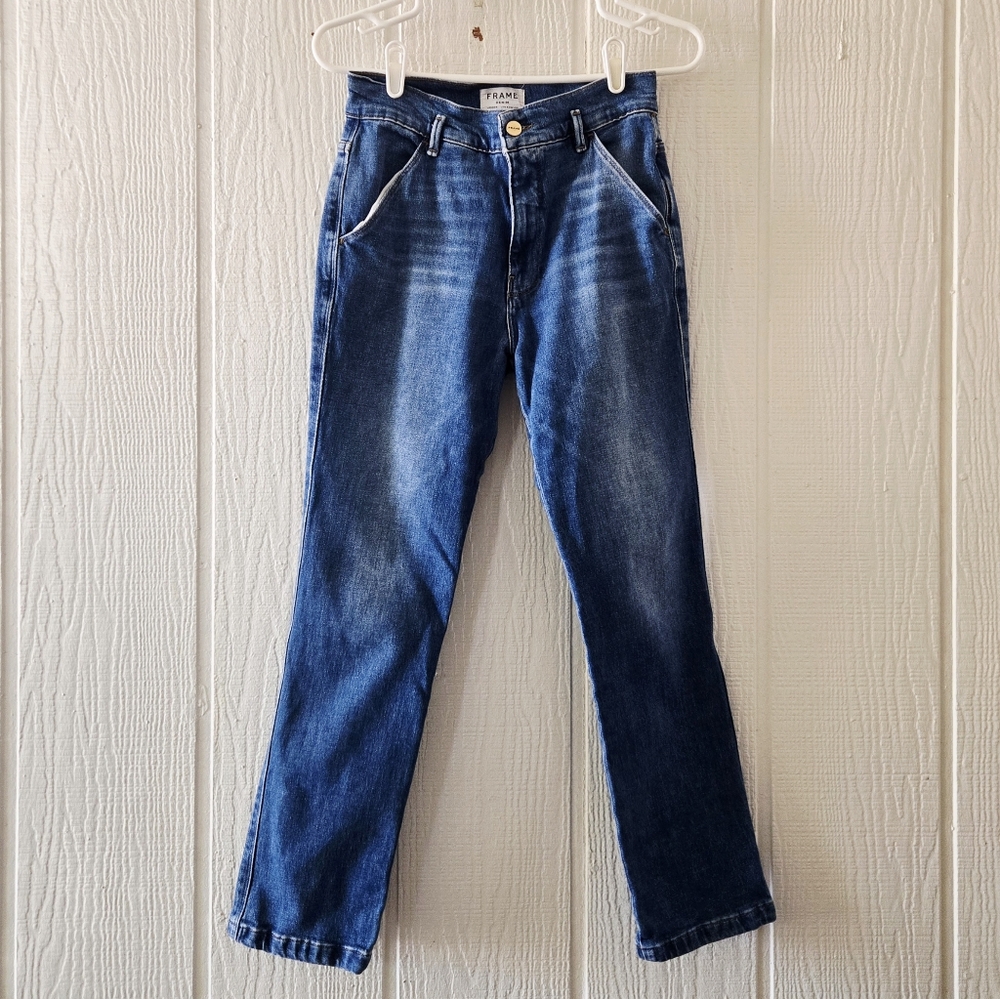 FRAME Denim Stretchy Straight Leg Distressed Whiskering Faded sz 27